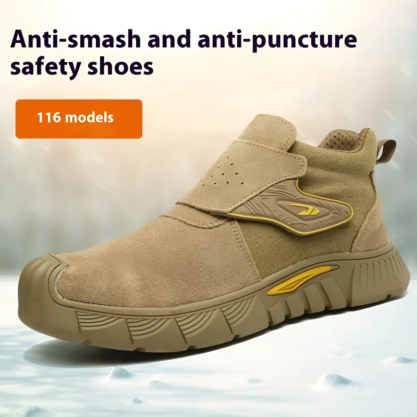 Brown leather labour protection safety shoe with rubber sole, shown on a white background.