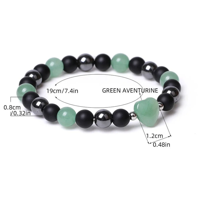 Tigereye hand-cut peach heart bracelet geometric unisex stone jewellery featuring obsidian, striped red agate, pink crystal, green aventurine, old topaz, opal, and white dot blue colour options with moon planet universe XINGX personality styling