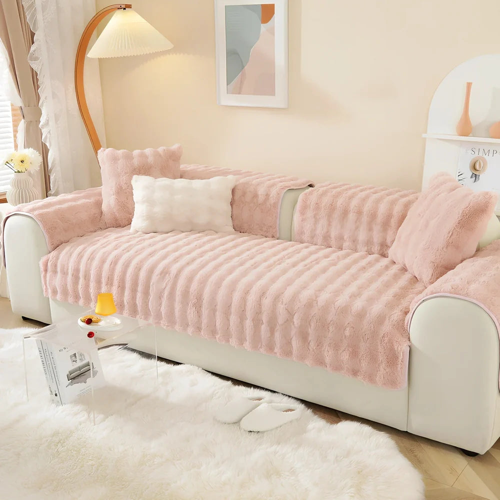 Flannelette sofa cushion with bubble plush texture in square pattern, available in multiple sizes and colours
