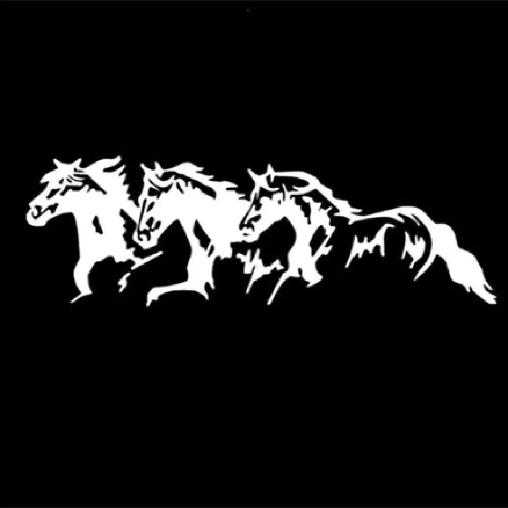 Three Horses auto decal sticker featuring a steed design, shown at 25cm by 8cm size.