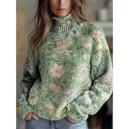 Women's long sleeve casual top with abstract 3D Christmas pattern printing in red and green.