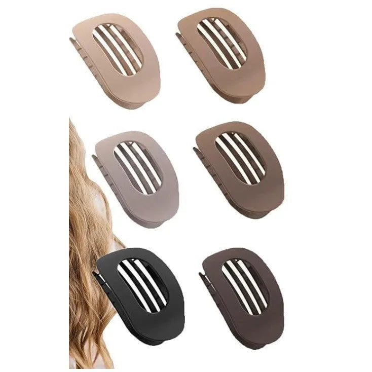 A set of six simple rose red plastic hair clips with a frosted grip, shown inside a clear OPP bag.