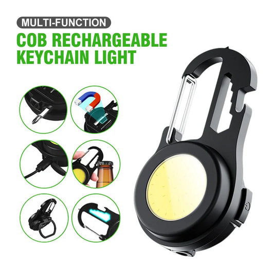 6 IN 1 Multi-functional Mini Keychain Lamp with super bright COB light and USB rechargeable feature