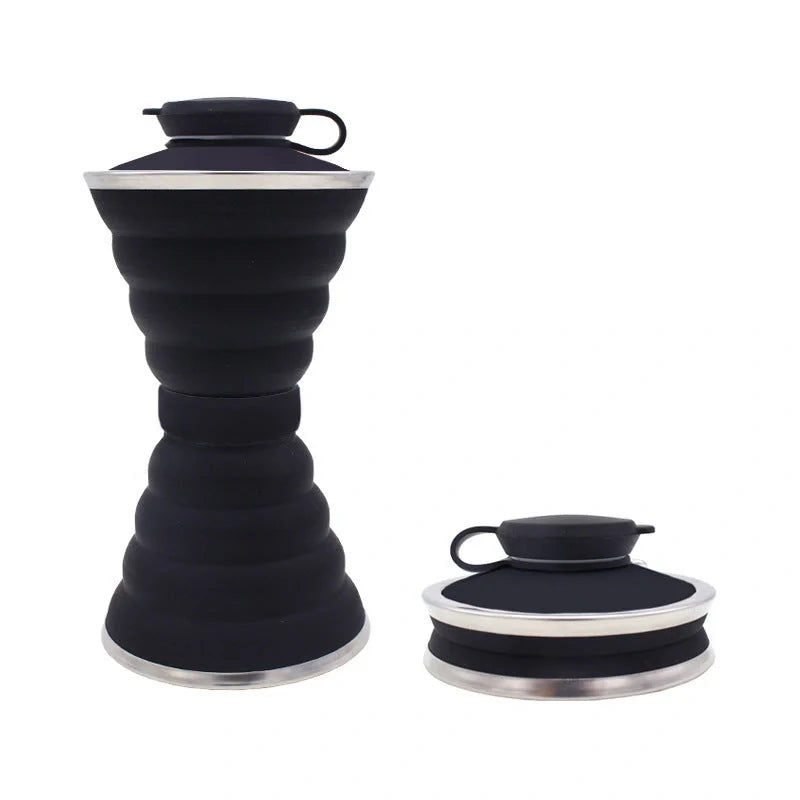 500ml foldable silicone water bottle in various colors, showcasing its compact and leak-proof design