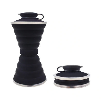 500ml foldable silicone water bottle in various colors, showcasing its compact and leak-proof design