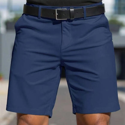 Men's straight-cut fifth pants in a solid light grey colour, showing the tailored fit.