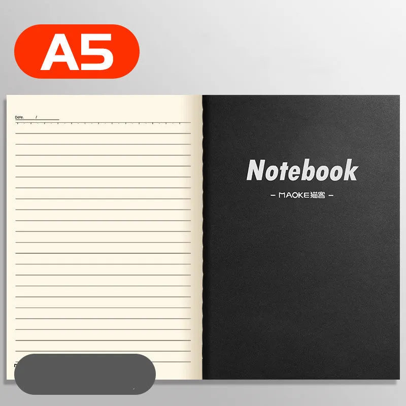 Pack of ten A5 kraft paper thread-bound notebooks with artistic cover designs lying flat.