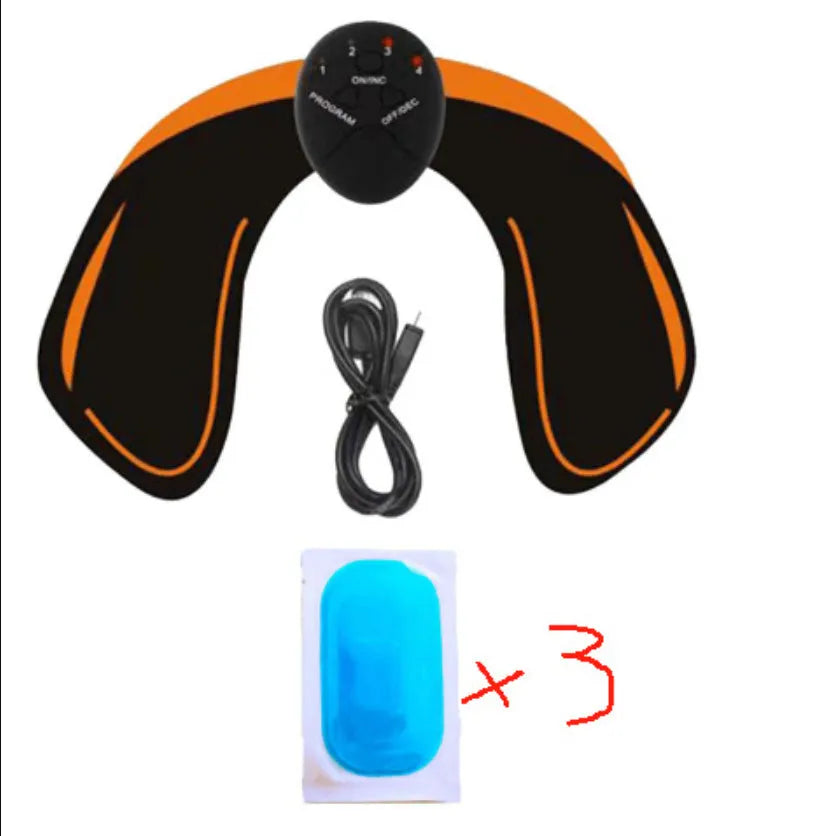 EMS hip muscle training stimulator with host unit and buttock patch for abdominal toning and buttock lifting