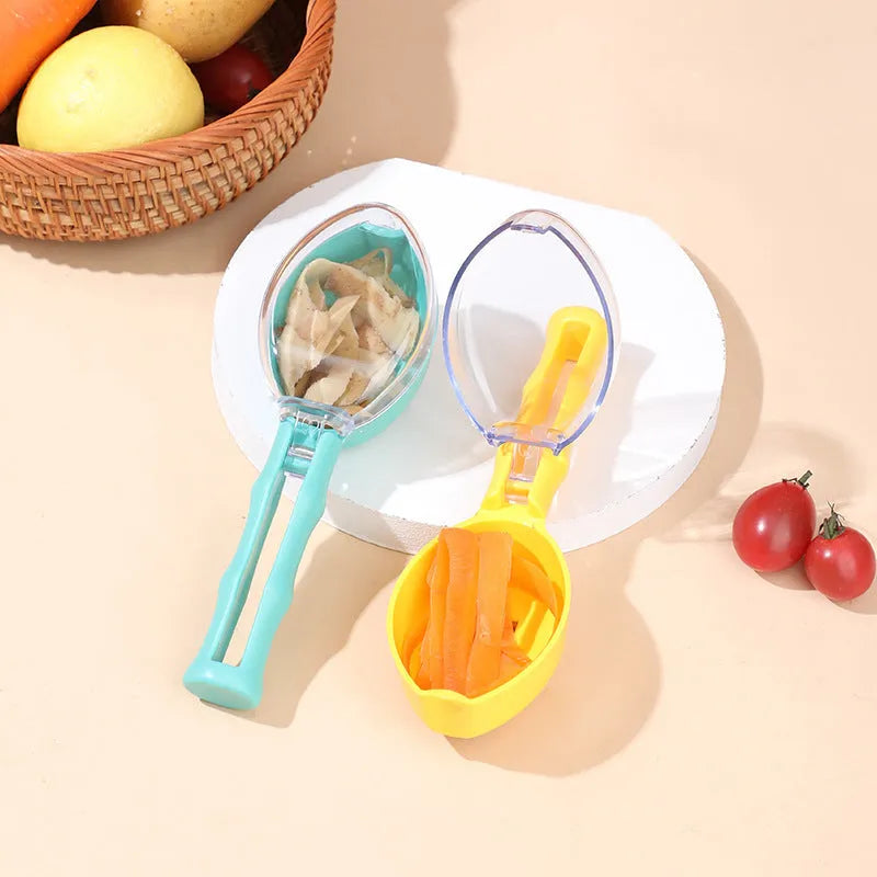 Yellow kitchen peeling knife with a matching snap-on plastic lid covering the stainless steel blade.