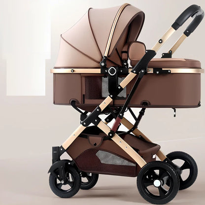 Portable folding baby stroller in dark blue with aluminum alloy frame and rubber wheels for 0-36 month newborns