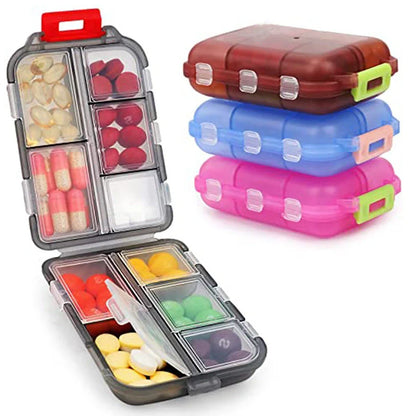 10-Grid Moisture-Proof Travel Pill Organizer in various colors