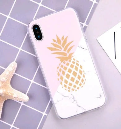 Transparent white soft TPU iPhone case with painted fruit design, compatible with iPhone XR XS Max 5 5s 6 6s 8 7 X