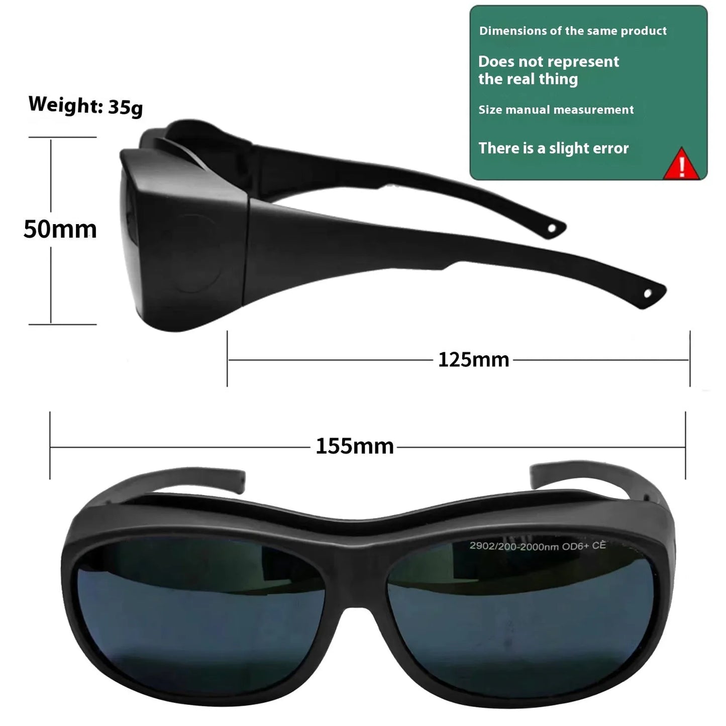 Photon skin rejuvenation laser protection goggles with polycarbonate lenses for 200-2000nm wavelength coverage