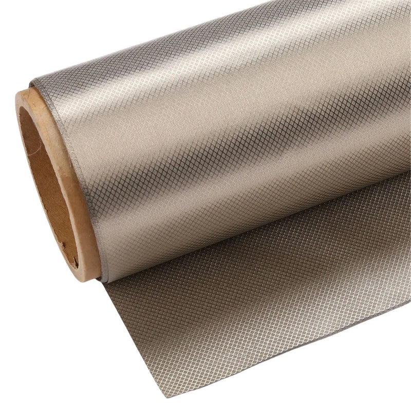 Diamond lattice radiation-proof fabric with RFID signal shielding lining material for clothing and linings, 1.1 metre width available in seven lengths from 0.5m to 10m in grey, made from 62% polyester, 25% copper, and 13% nickel metallic composition
