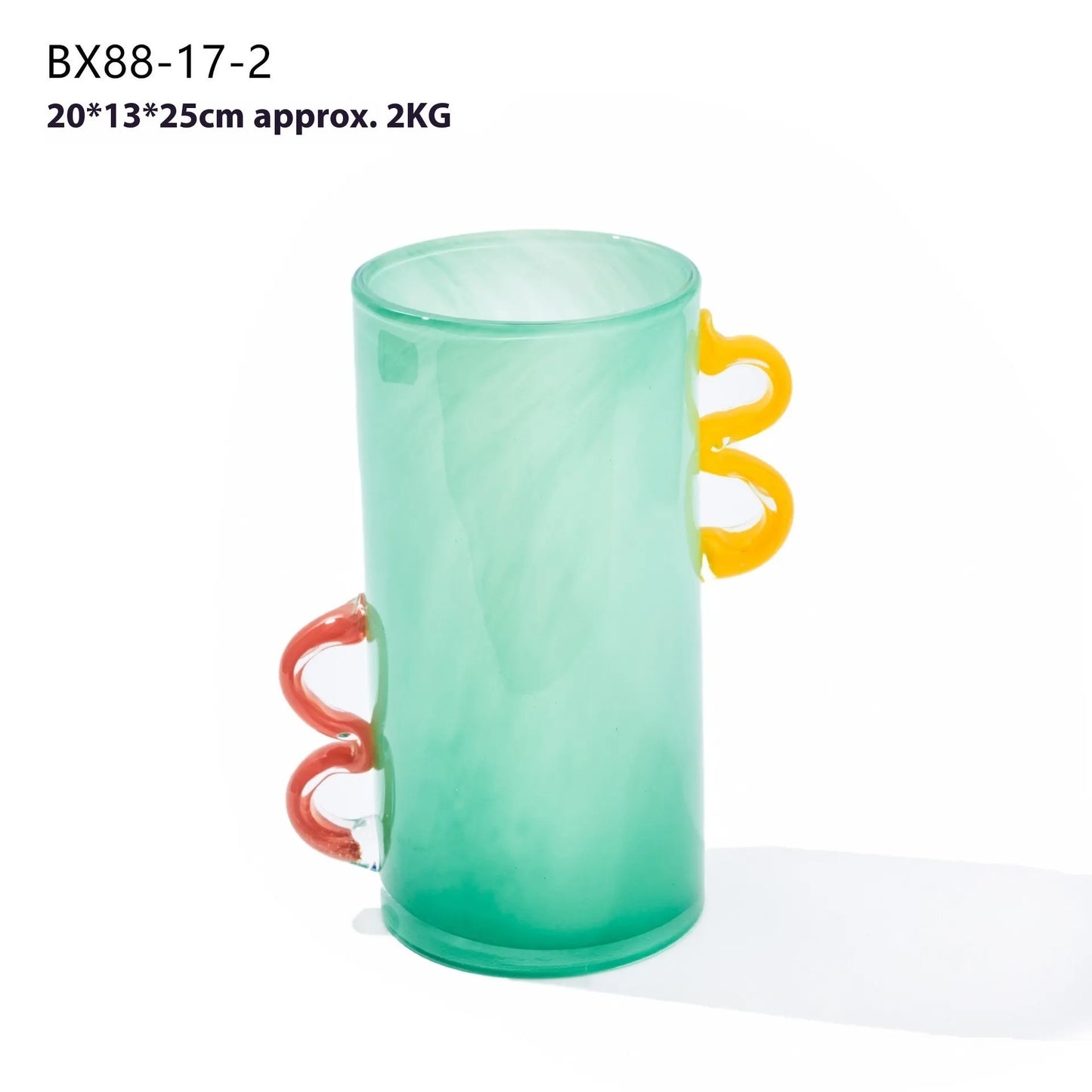 Handmade straight glass vase with a gradient colour effect and polished surface in a Nordic modern style.
