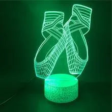 3D ballet dancing shoes LED night light with remote control on acrylic panel and ABS base.