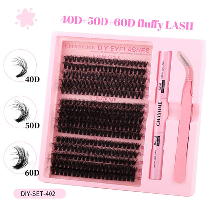 Segment single cluster DIY false eyelashes extension suit with tweezers, DIYSET402 and DIYSET403 options