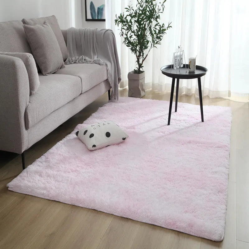 Long pile tie-dyed gradient polyester carpet showing abstract colour transition