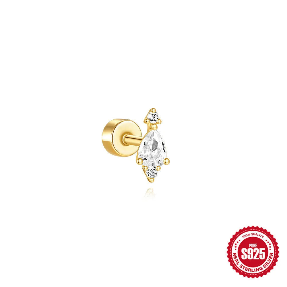 S925 sterling silver flat column thread ear bone stud in a gold plated finish.