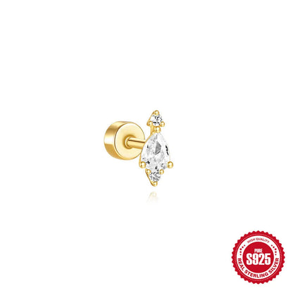 S925 sterling silver flat column thread ear bone stud in a gold plated finish.