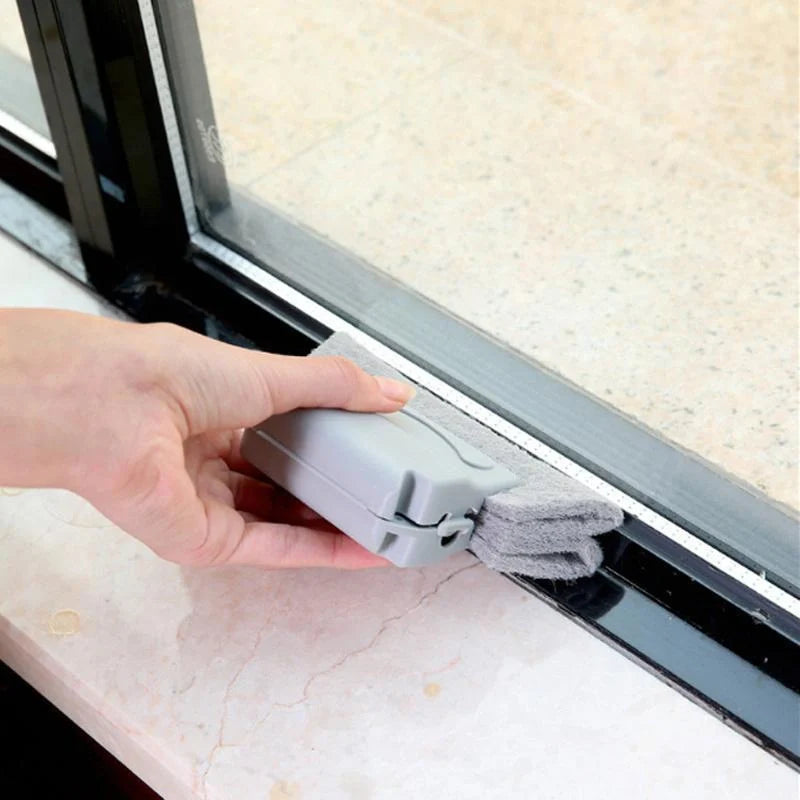 Creative Window Groove Cleaning Gap Brush Slot Cleaner with PP handle in beige, light grey, and blue