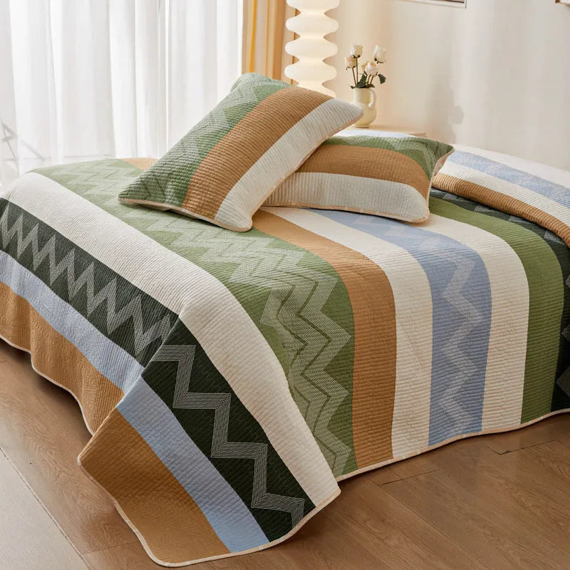Pure cotton printed bed sheet set in modern simplicity design showing reactive dye patterns and bedspread-style construction