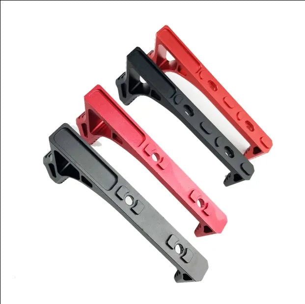 Metal hand stop for Picatinny rail accessories with KEY-MOD and M-LOK mounting, available in black or red finishes for AR-15 rifles and tactical firearm builds