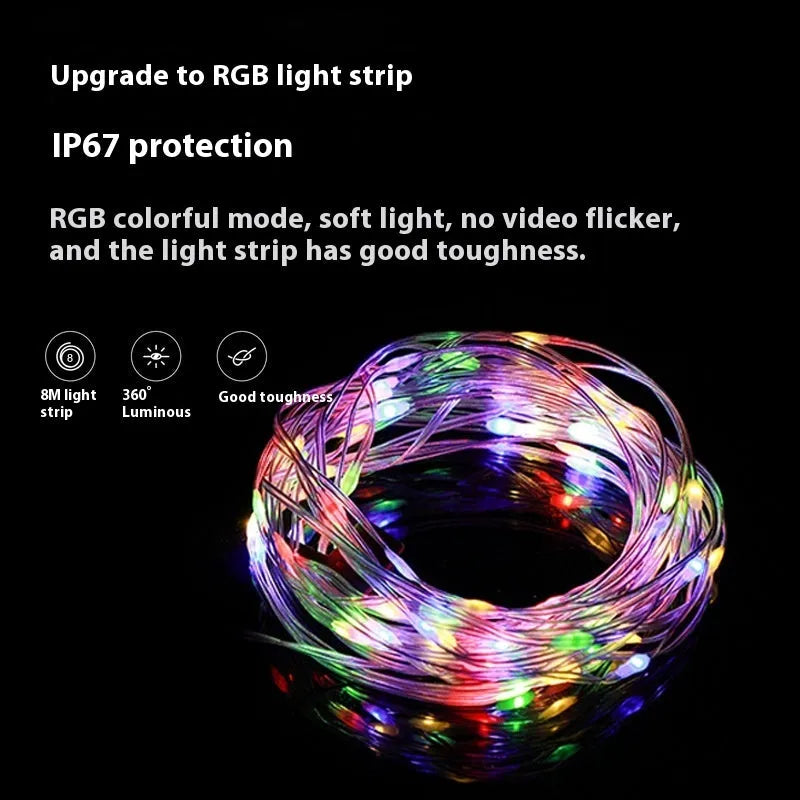 Rechargeable outdoor tent string with 30 LED beads measuring 8 metres in length
