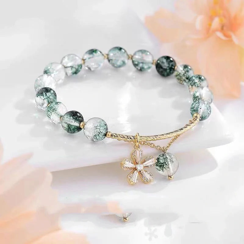 Small Design Crystal Bracelet with Green Ghost Beads for Women
