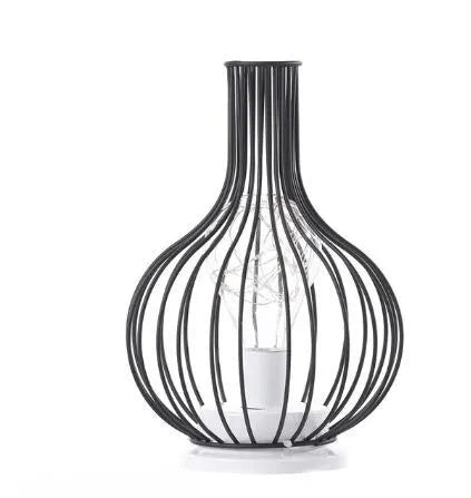 Minimalist wrought iron table lamp shaped like wine bottle with warm white LED light