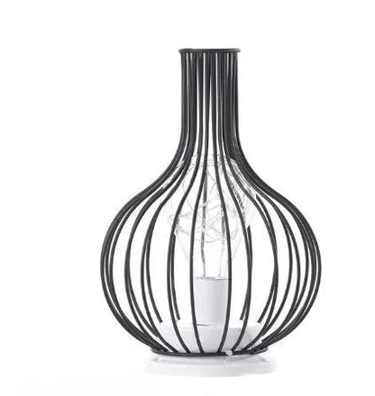 Minimalist wrought iron table lamp shaped like wine bottle with warm white LED light