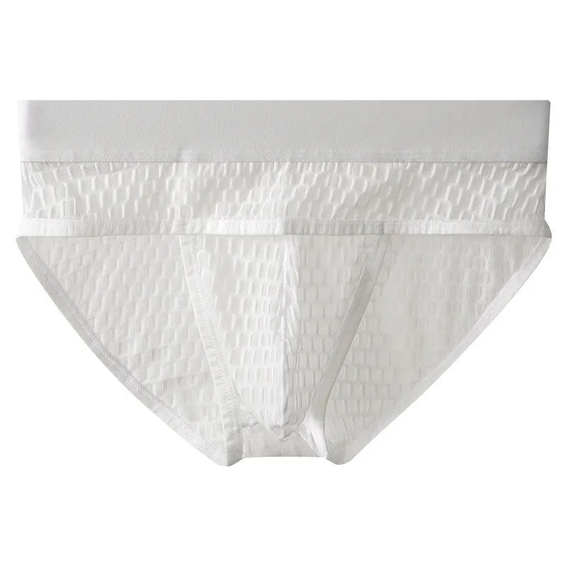 Men's solid colour lace briefs with mid-rise waist and U-pouch design