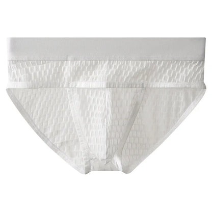 Men's solid colour lace briefs with mid-rise waist and U-pouch design