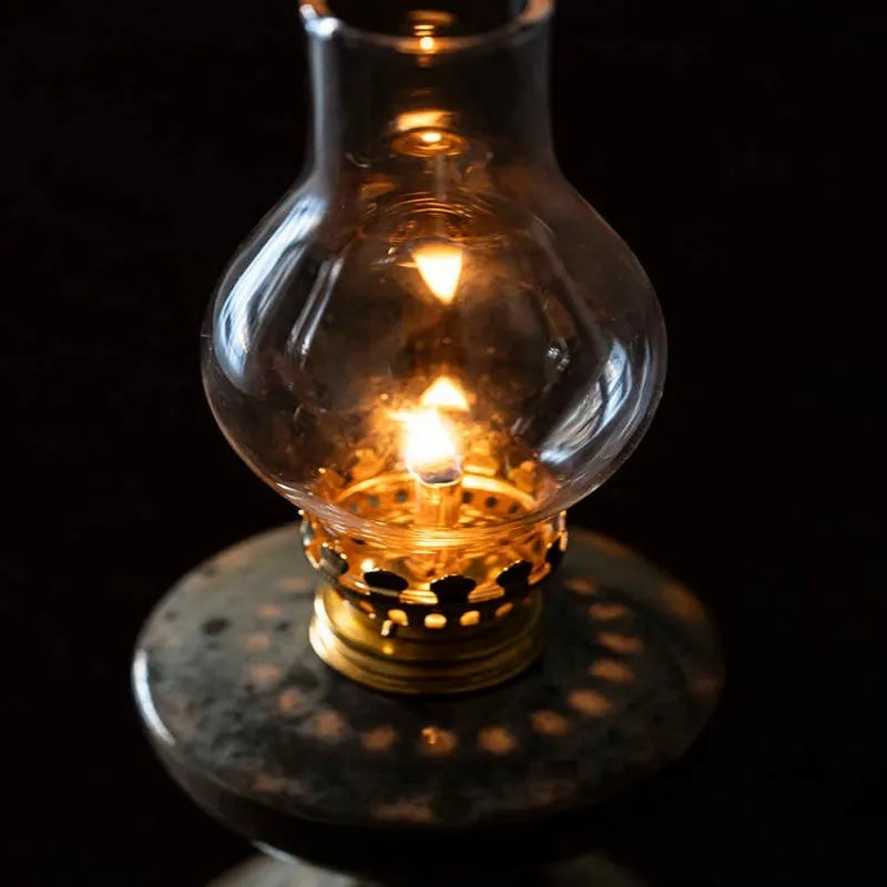 Black handmade ceramic kerosene lamp night light with retro split design, 23.8cm tall and 7.8cm wide