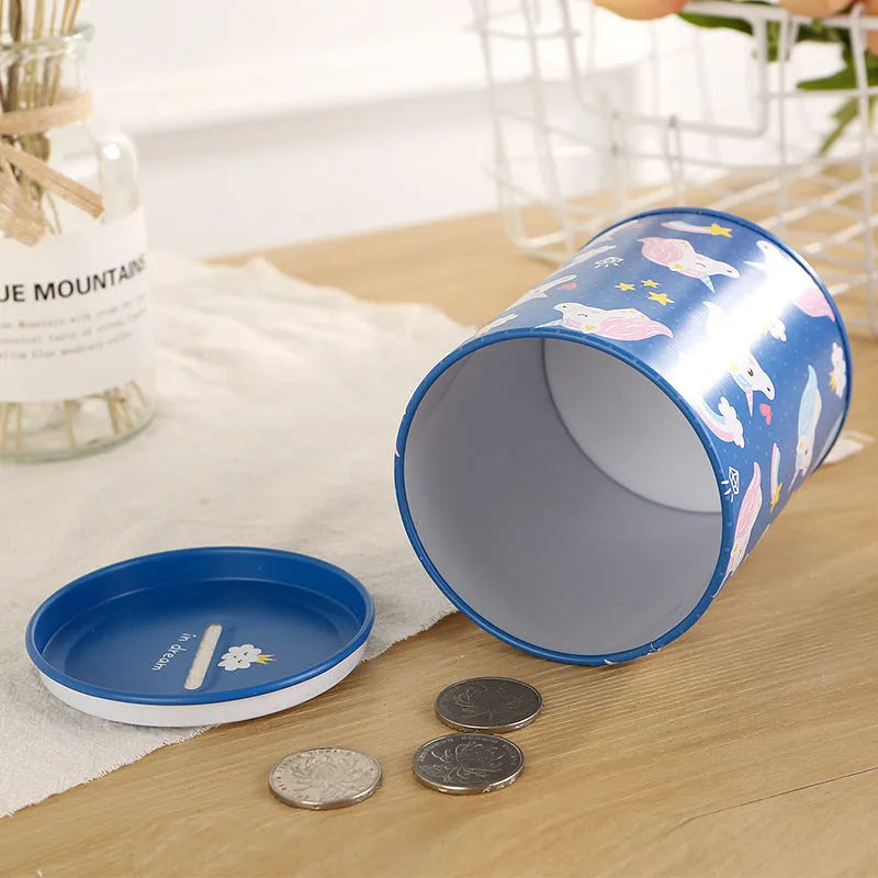 British style metal piggy bank coin tin with secure slot
