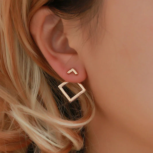 Stylish hollow diamond square stud earrings for women, perfect for any occasion.