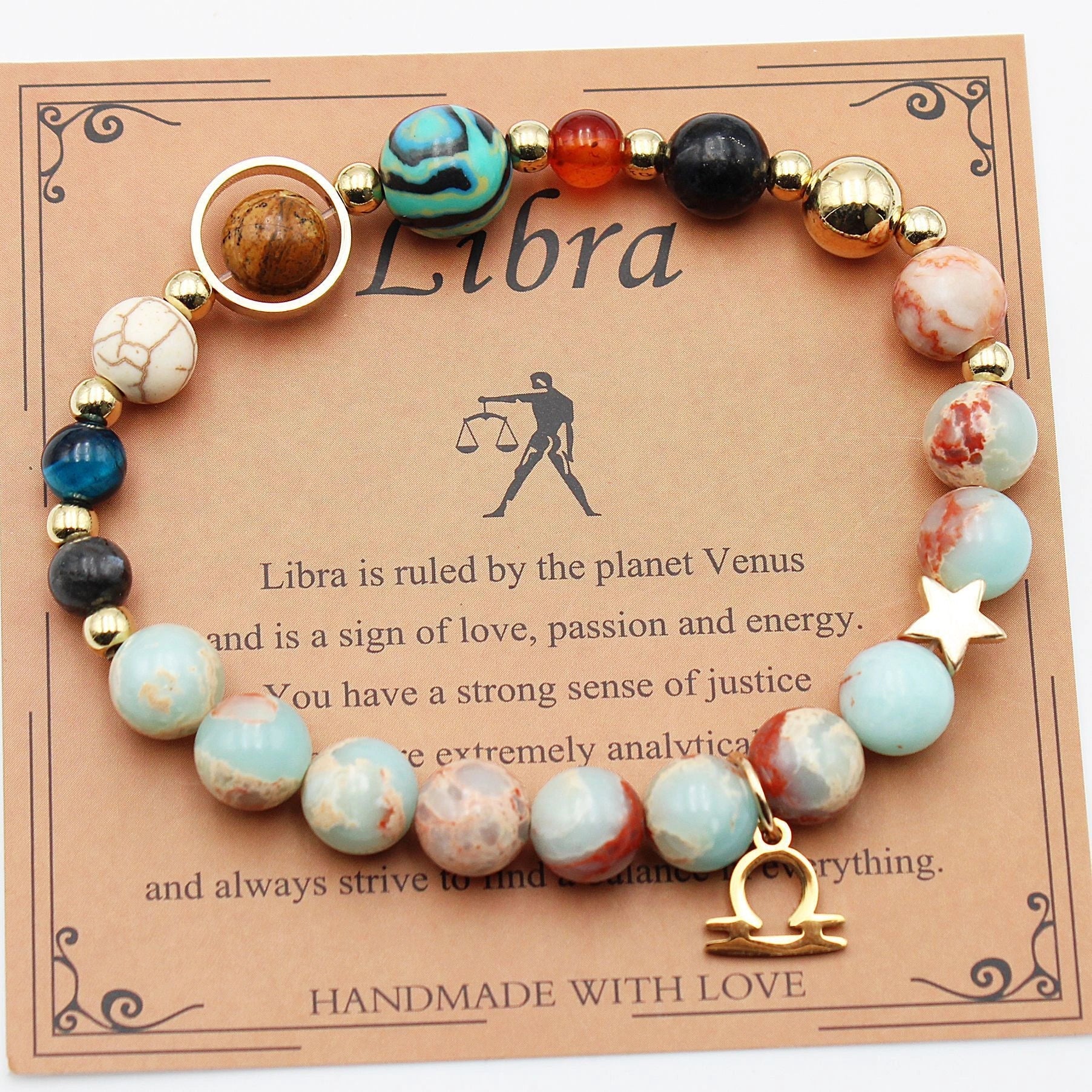Handcrafted zodiac bracelets with natural stone beads and constellation designs