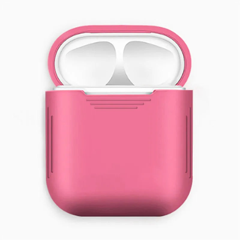 AirPods silicone protective case with shockproof bumper and a white anti-loss rope attached.