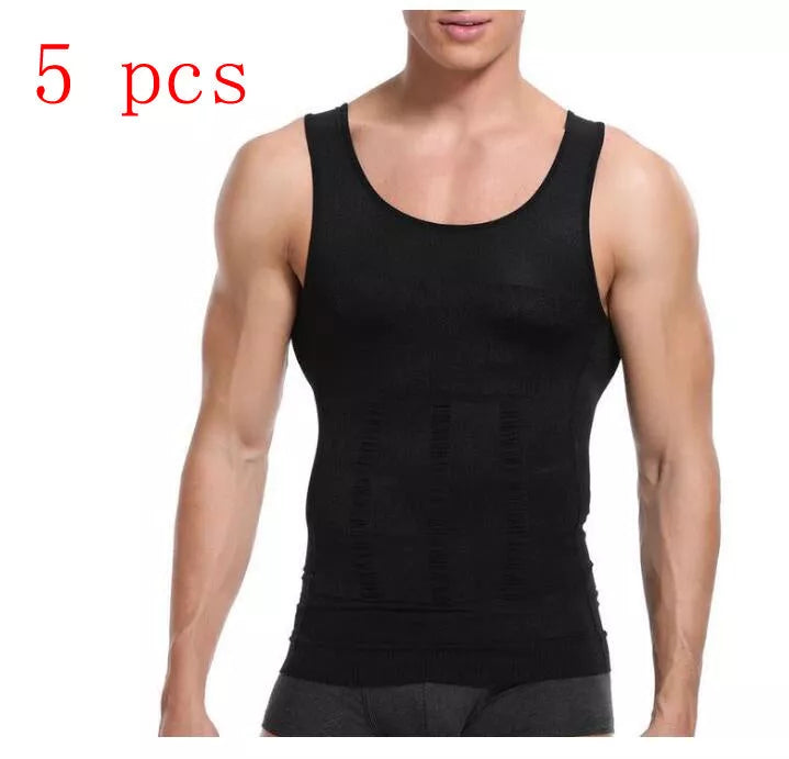 Men's tummy shaper vest in black or white, sizes M to XXL, for upper body contouring