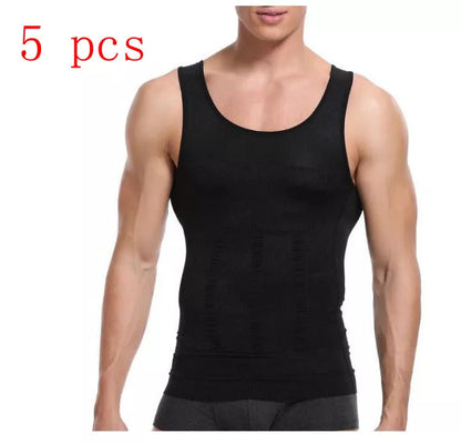 Men's tummy shaper vest in black or white, sizes M to XXL, for upper body contouring