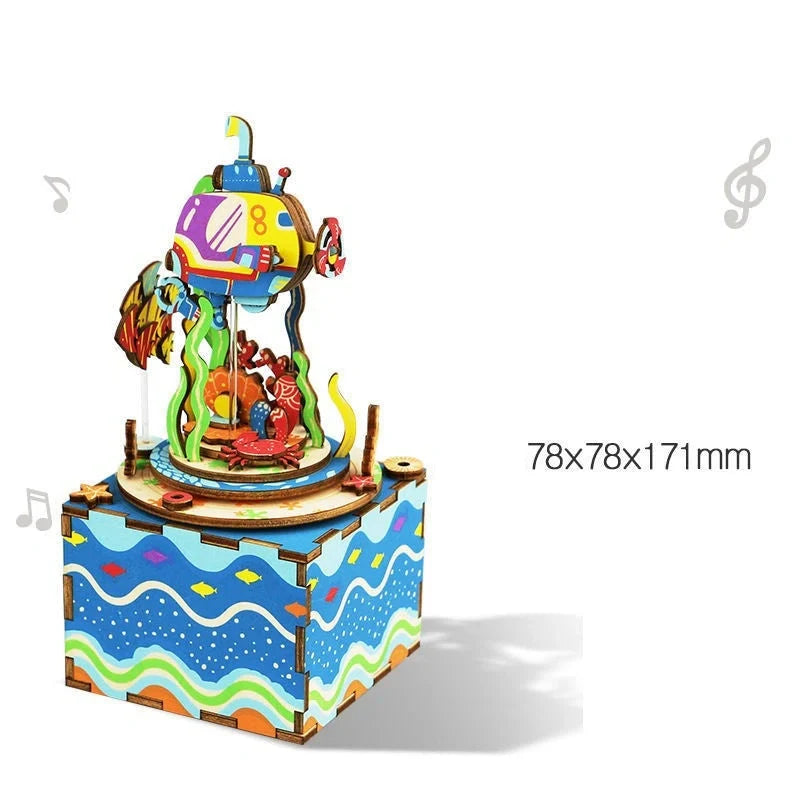 DIY 3D Kitty Ballet Wooden Puzzle and Music Box Toy with moveable parts