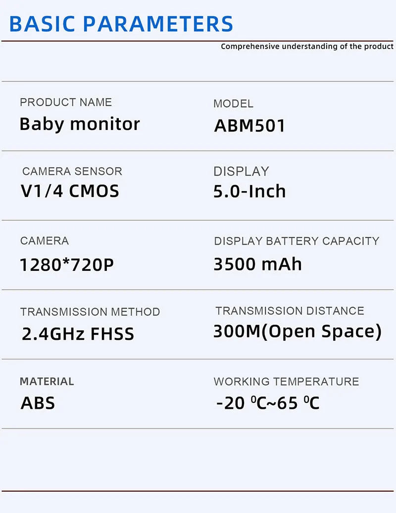 White HD wireless baby monitor with 5-inch LCD screen on a table
