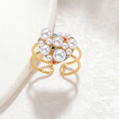 Women's adjustable stainless steel ring with pearl zircon detail in round and heart-shaped styles