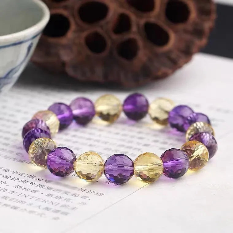 128-facet ametrine bracelet with crystal beads in three colour variations and multiple diameter options