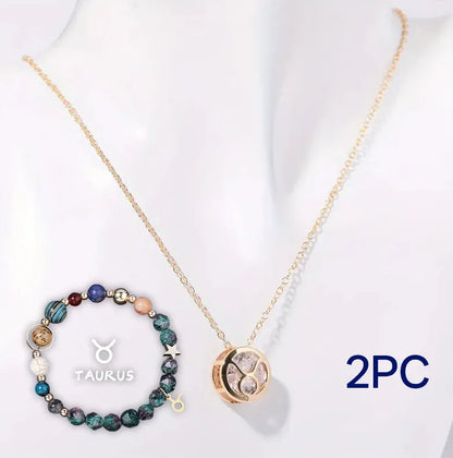 Natural stone beaded necklace and bracelet jewellery set showing 55cm length and 6mm bead size
