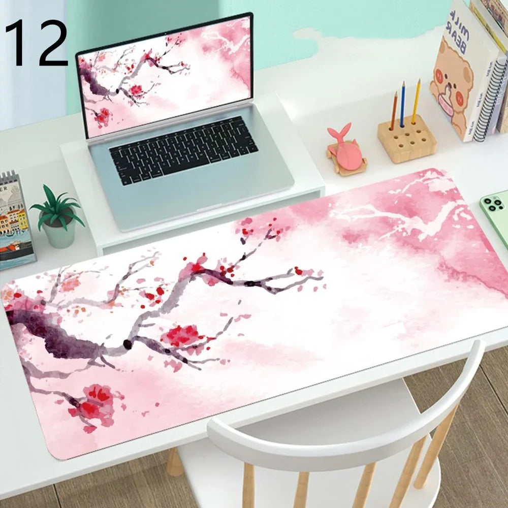 Large gaming mouse desk mat with printed design, multiple size options from 300x600mm to 400x900mm