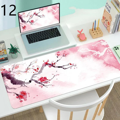 Large gaming mouse desk mat with printed design, multiple size options from 300x600mm to 400x900mm