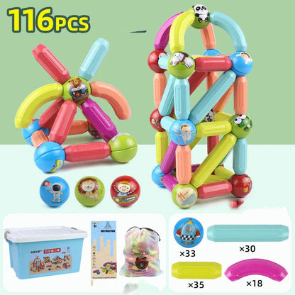 Colourful magnetic construction toy set with rods and blocks for creative play and learning