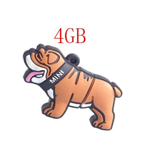 Silicone bulldog USB flash drive with custom logo printing, available in 2GB to 64GB capacities.