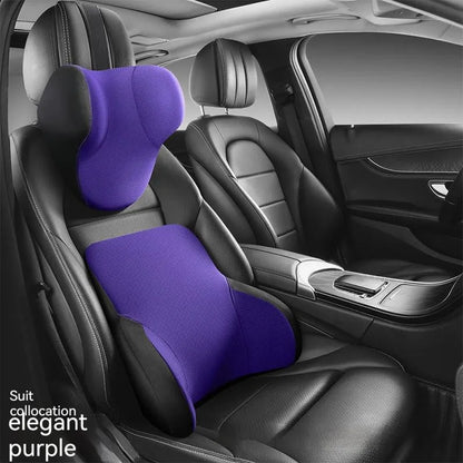 Memory foam car lumbar support pillow and matching headrest in knitted fabric with latex filler